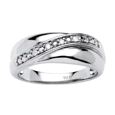 Fine Jewelry Mens 2.5mm 1/10 Ct. T.w. Natural White Diamond Platinum Over Silver Band In Transparent
