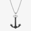 Fine Jewelry Mens 3 Ct. T.w. Black Cubic Zirconia Stainless Steel Anchor 24 Inch Pendant Necklace In Transparent