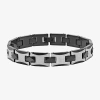 Fine Jewelry Mens 8 1/2 Inch Stainless Steel & Black Tungsten Link Bracelet In Transparent