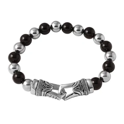 Fine Jewelry Mens Black Agate And Stainless Steel Bead Bracelet In Multi