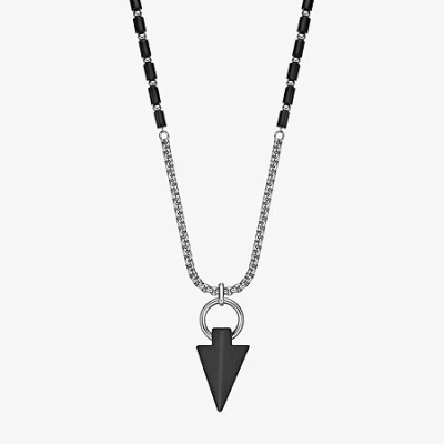 Fine Jewelry Mens Black Agate Stainless Steel 24 Inch Pendant Necklace In Transparent