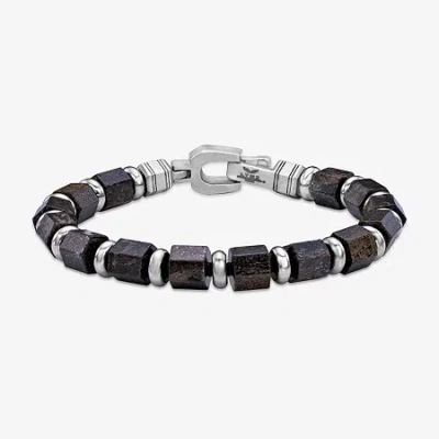 Fine Jewelry Mens Black Agate Stainless Steel Beaded Bracelet