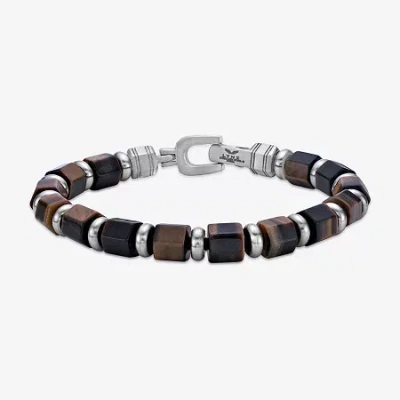 Fine Jewelry Mens Black Agate Stainless Steel Beaded Bracelet In Brown