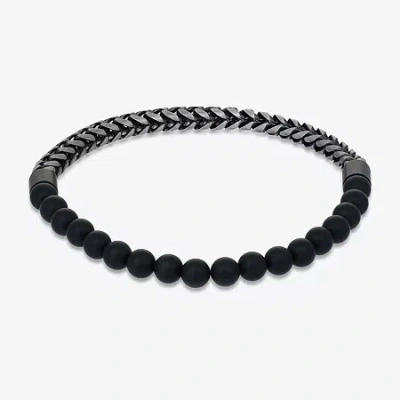 Fine Jewelry Mens Black Agate Stainless Steel Beaded Bracelet In Transparent