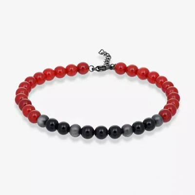Fine Jewelry Mens Black Agate Stainless Steel Beaded Bracelet In Transparent