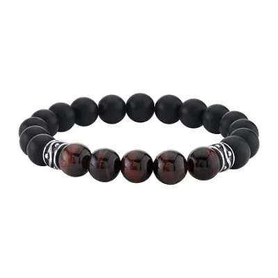 Fine Jewelry Mens Black Agate Sterling Silver Beaded Bracelet In Transparent