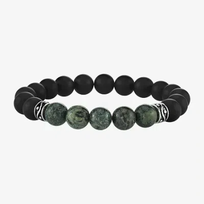 Fine Jewelry Mens Black Agate Sterling Silver Beaded Bracelet In Transparent