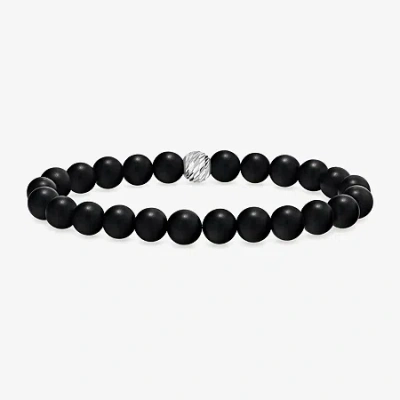 Fine Jewelry Mens Black Agate Sterling Silver Beaded Bracelet In Transparent