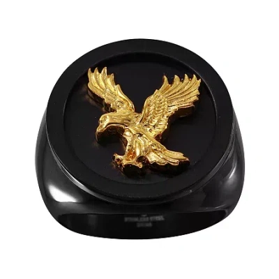 Fine Jewelry Mens Black And Gold Ip Stainless Steel Eagle Ring