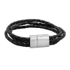 Fine Jewelry Mens Black Braided Leather And Stainless Steel Bracelet In White