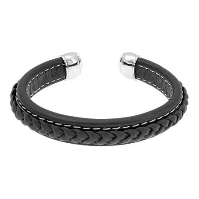 Fine Jewelry Mens Black Braided Leather Cuff Bracelet In White