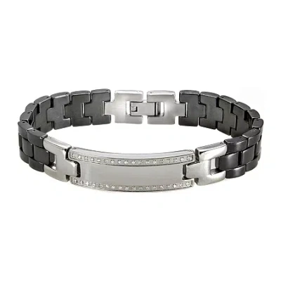 Fine Jewelry Mens Black Ceramic & Stainless Steel Diamond Bracelet