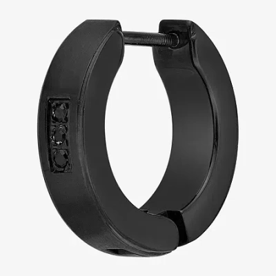 Fine Jewelry Mens Black Cubic Zirconia Stainless Steel 14mm Single Earring In Transparent