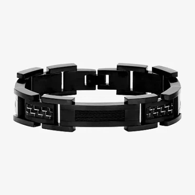 Fine Jewelry Mens Black Ion-plated Stainless Steel And Carbon Fiber Link Bracelet