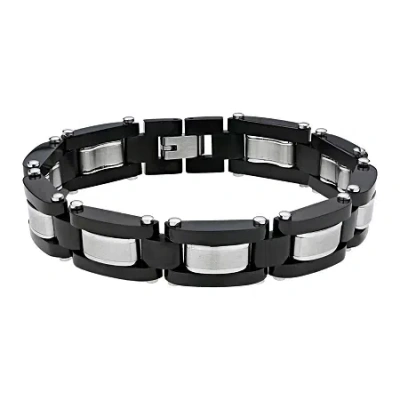 Fine Jewelry Mens Black Ip Stainless Steel Link Bracelet In Multi