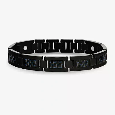 Fine Jewelry Mens Black Titanium With Blue Carbon Fiber Inlay Bracelet