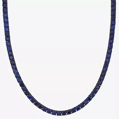 Fine Jewelry Mens Blue Sapphire Sterling Silver 20 Inch Tennis Necklace In Transparent