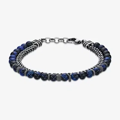 Fine Jewelry Mens Blue Tiger's Eye Stainless Steel Beaded Bracelet In Transparent