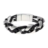 Fine Jewelry Mens Braided Black Leather Stainless Steel Bracelet In White