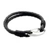Fine Jewelry Mens Braided Black Leather With Stainless Steel Bracelet In White
