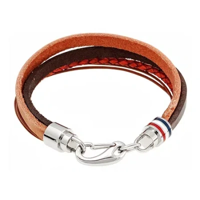 Fine Jewelry Mens Brown Leather With Stainless Steel Bracelet In White