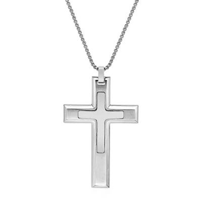 Fine Jewelry Mens Cross 24 Inch Pendant Necklace In Transparent