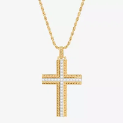 Fine Jewelry Mens Cubic Zirconia 14k Gold Over Silver Pendant Necklace In Transparent