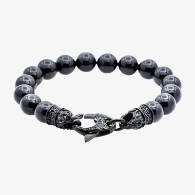 Fine Jewelry Mens Cubic Zirconia Stainless Steel Beaded Bracelet In Black