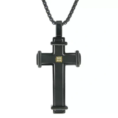Fine Jewelry Mens Cubic Zirconia Stainless Steel Cross 24 Inch Pendant Necklace In Transparent
