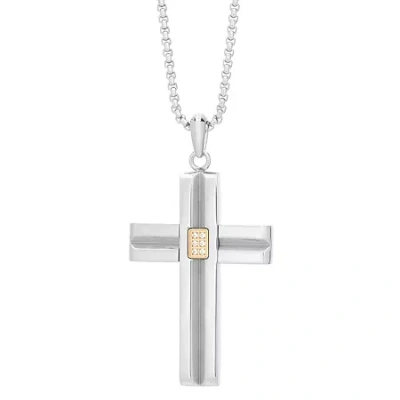 Fine Jewelry Mens Cubic Zirconia Stainless Steel Cross 24 Inch Pendant Necklace In Transparent