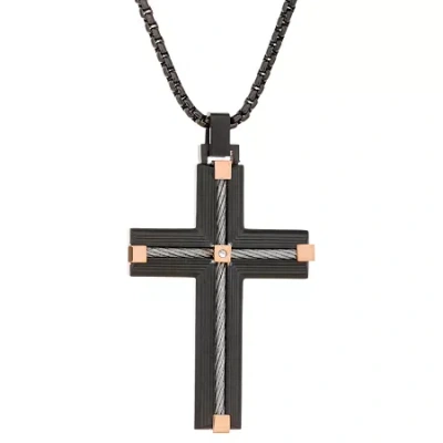 Fine Jewelry Mens Cubic Zirconia Stainless Steel Cross 24 Inch Pendant Necklace In Transparent