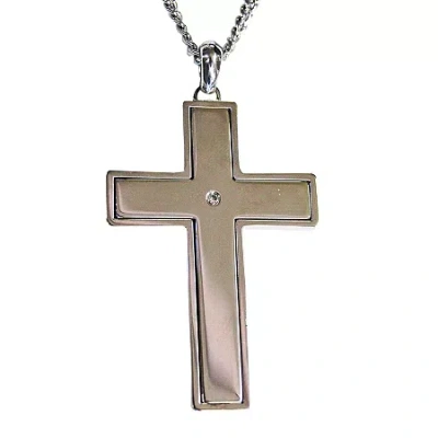 Fine Jewelry Mens Cubic Zirconia Stainless Steel Lords Prayer Cross Pendant In Transparent