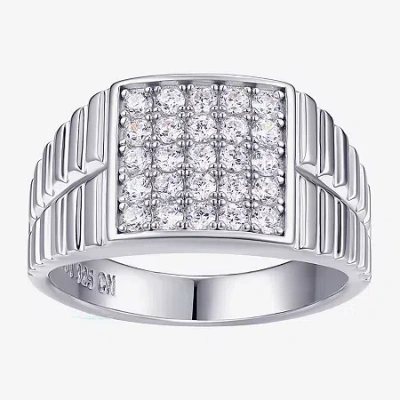 Fine Jewelry Mens Cubic Zirconia Sterling Silver Square Signet Ring In Transparent