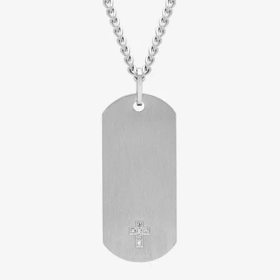 Fine Jewelry Mens Diamond Accent Natural White Diamond Stainless Steel Cross Dog Tag 24 Inch Pendant Necklace In Transparent