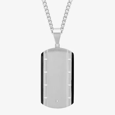 Fine Jewelry Mens Diamond Accent Natural White Diamond Stainless Steel Dog Tag 24 Inch Pendant Necklace In Transparent
