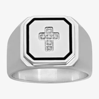 Fine Jewelry Mens Diamond Accent Stainless Steel Cross Ring In White