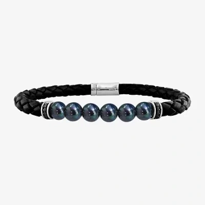 Fine Jewelry Mens Dyed Black Cultured Freshwater Pearl Beaded Bracelet In Transparent