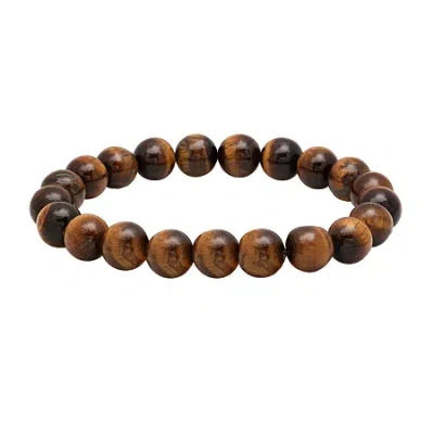 Fine Jewelry Mens Genuine Brown Tiger's Eye Stainless Steel Beaded Bracelet In Transparent