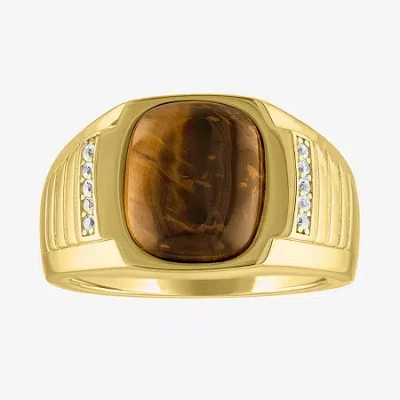 Fine Jewelry Mens Genuine Tiger's Eye 14k Gold Over Silver Oval Fashion Ring