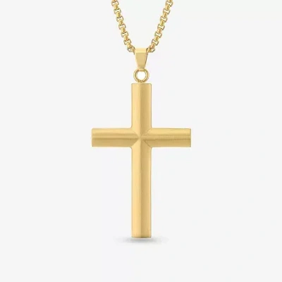 Fine Jewelry Mens Gold Ion Plated Stainless Steel Cross Pendant Necklace In Transparent