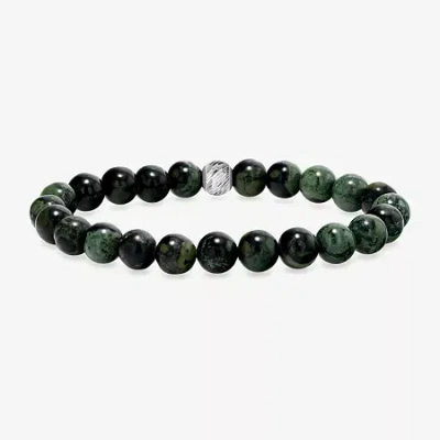 Fine Jewelry Mens Green Jasper Sterling Silver Beaded Bracelet In Transparent