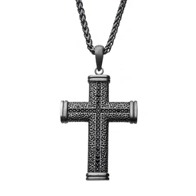 Fine Jewelry Mens Lab Created Black Cubic Zirconia Stainless Steel Cross 24 Inch Pendant Necklace In Transparent