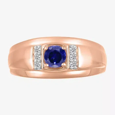 Fine Jewelry Mens Lab Created Blue Sapphire 10k Rose Gold Fashion Ring In Transparent