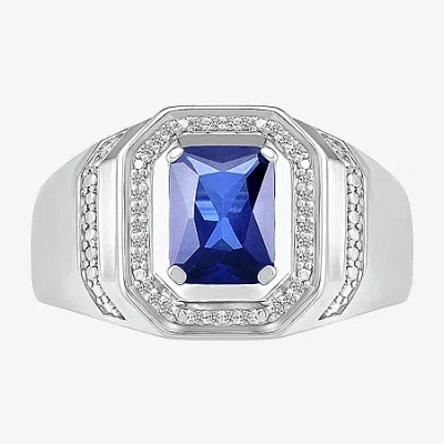 Fine Jewelry Mens Lab Created Blue Sapphire Sterling Silver Fashion Ring In Transparent