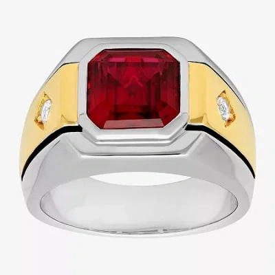 Fine Jewelry Mens Lab-created Gemstone & White Sapphire Ring In Red