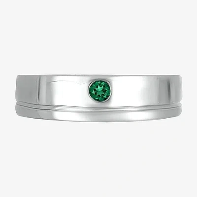 Fine Jewelry Mens Lab Created Green Emerald Sterling Silver Fashion Ring