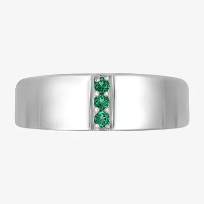 Fine Jewelry Mens Lab Created Green Emerald Sterling Silver Fashion Ring