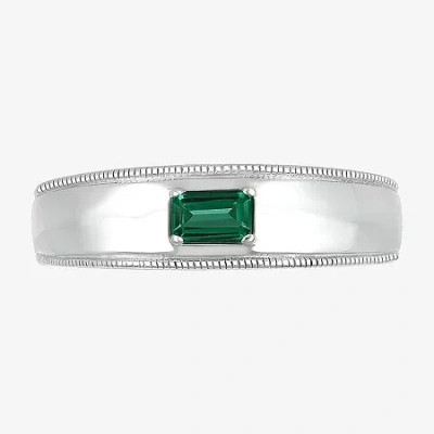 Fine Jewelry Mens Lab Created Green Emerald Sterling Silver Fashion Ring