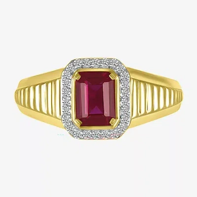 Fine Jewelry Mens Lab Created Red Ruby 10k Gold Fashion Ring