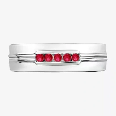 Fine Jewelry Mens Lab Created Red Ruby Sterling Silver Fashion Ring